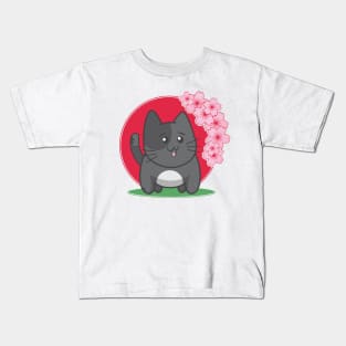 Little Meow and the cherry blossoms. Kids T-Shirt